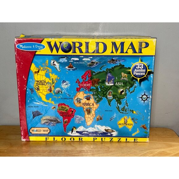 Melissa & Doug World Map Jumbo Floor Puzzle 33 Pieces Educational Toy 2 x 3 Feet - Picture 1 of 6